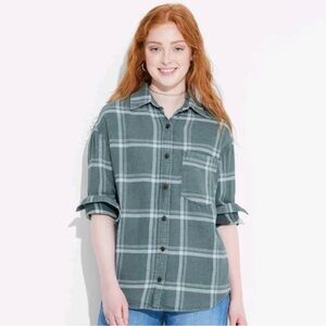 Wild Fable Green Plaid Button-Down Shirt with side pockets | Size M | NWT